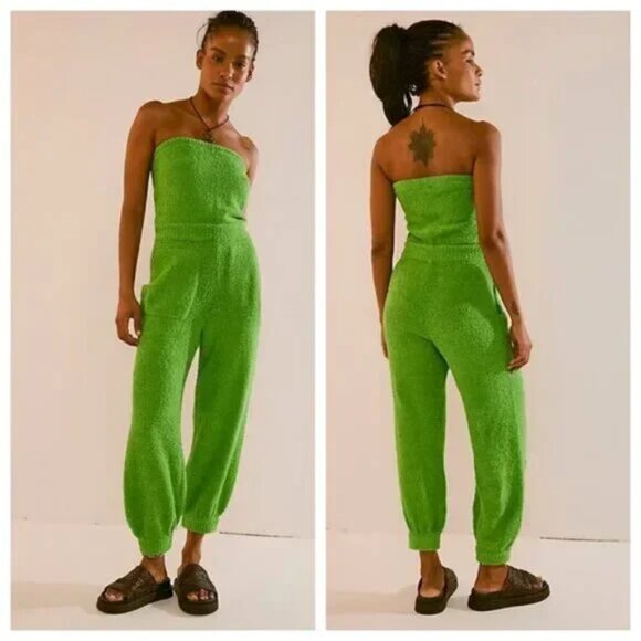 NWOT Free People FP Beach Claire Strapless One-Piece Jumpsuit in Green - Picture 1 of 10